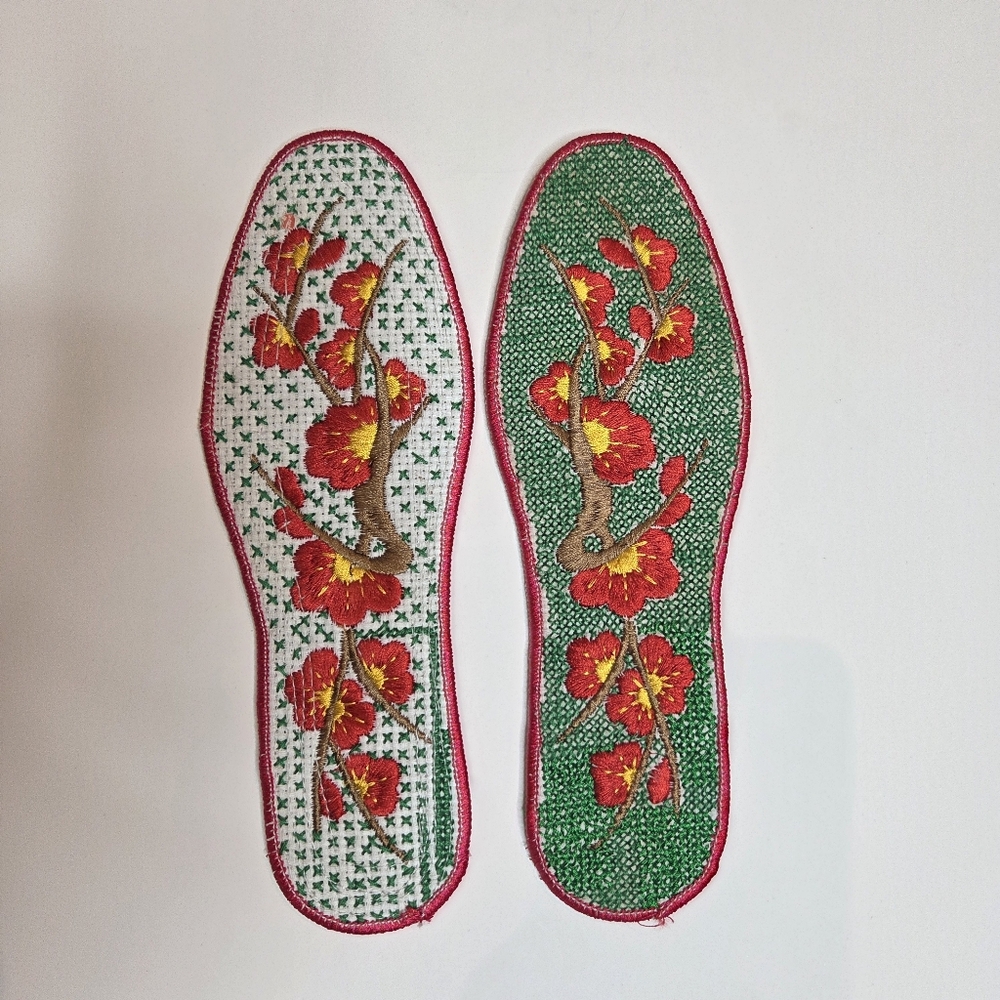 Decorative Shoe Inserts With Floral Cherry Tree Embroidery